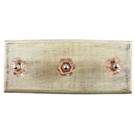 Pink Hexagon Glass Cut Wooden Hook